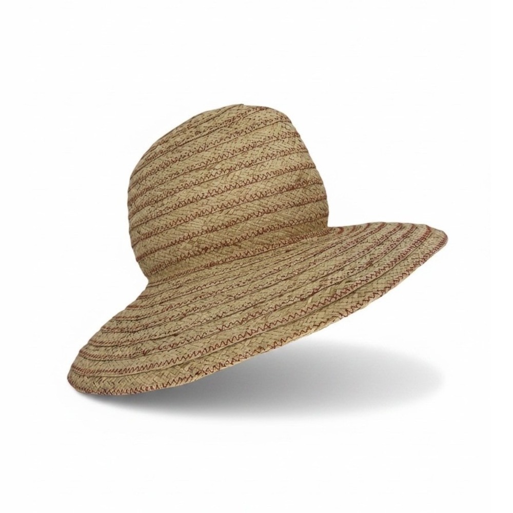 Gigi Burris Requiem ZZ Raffia Straw Fedora Red Stitch Wide Brim Hat